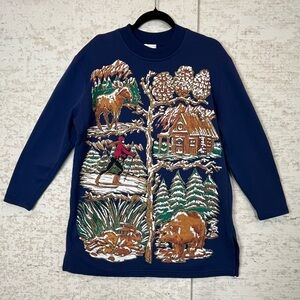 Vintage Unique KWBL Handpainted Christmas Winter Holiday Top Art to Wear